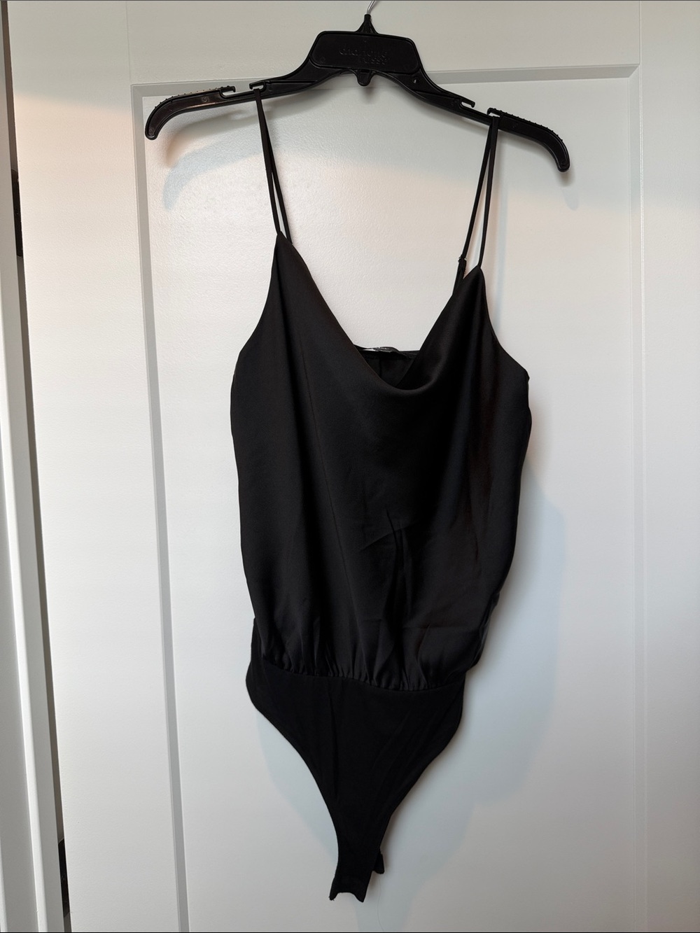 Lulu's Black Cowl Neck One-Piece Bodysuit with Thin Straps